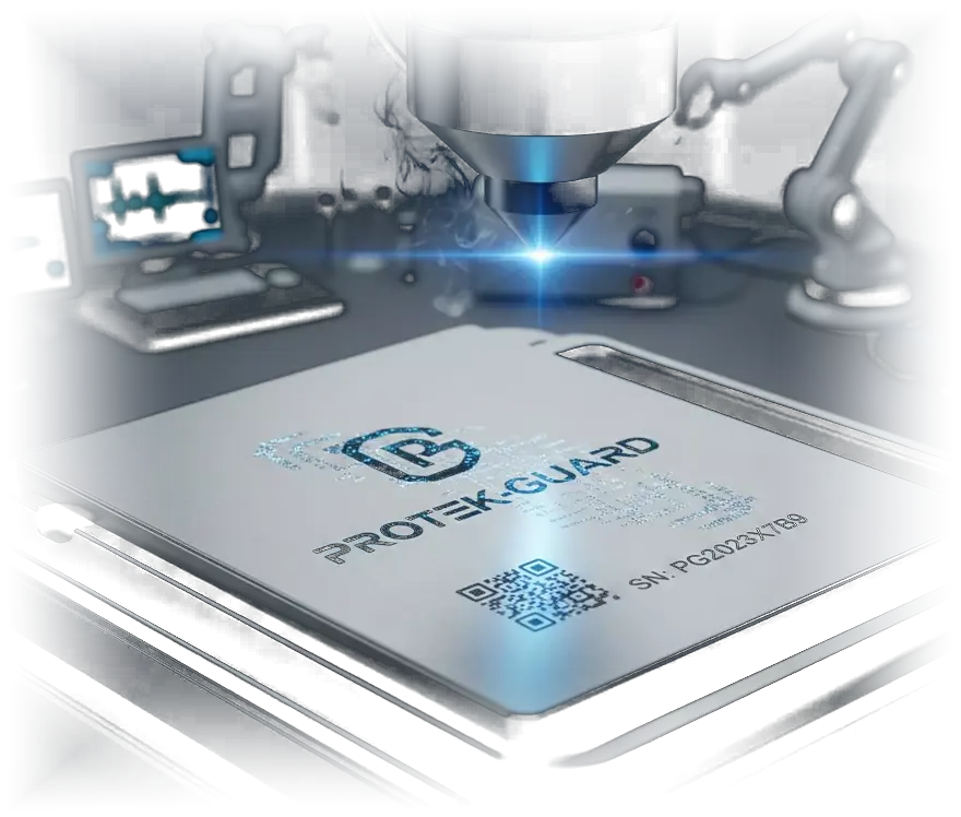 Fiber laser marking a serial code into a plastic housing