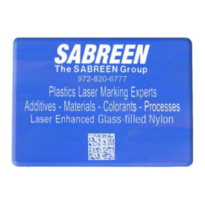 Laser Marking on Nylon - White text on Blue Background